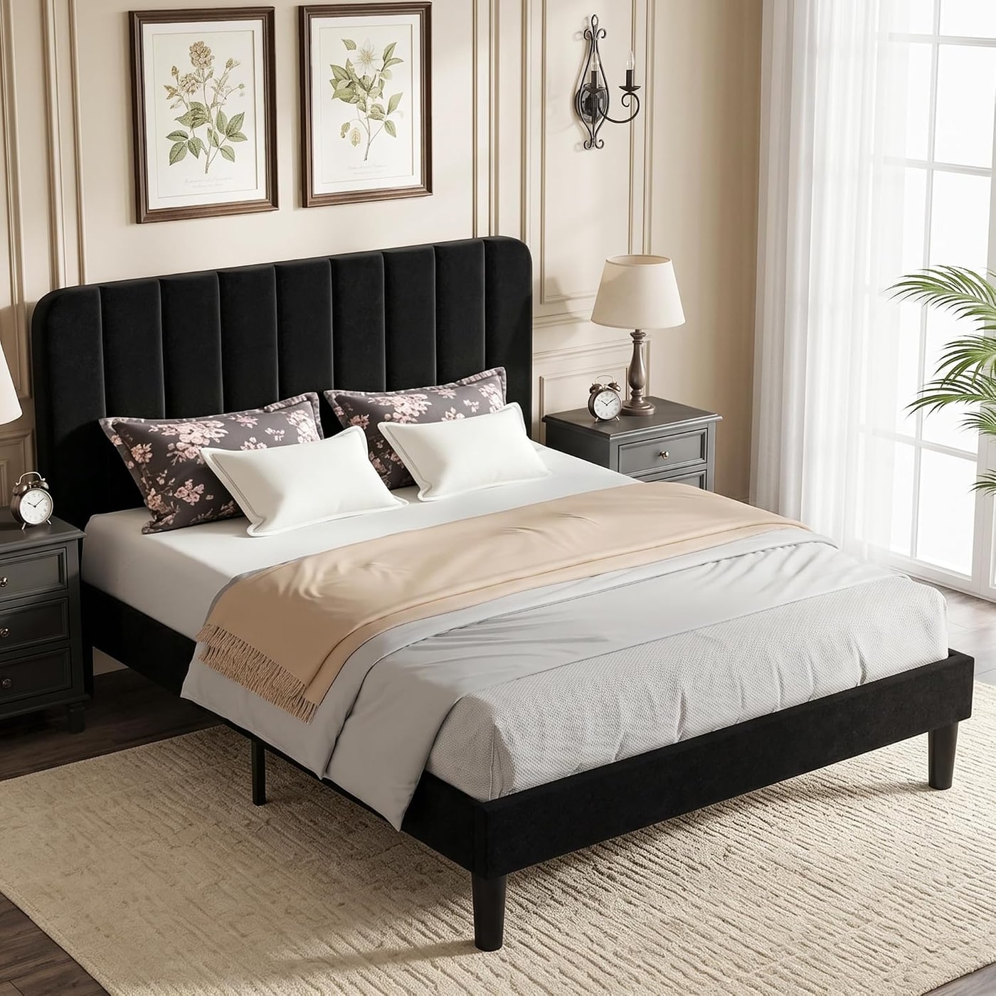 Velvet Upholstered Platform Bed Frame with Adjustable Headboard - Photo 4