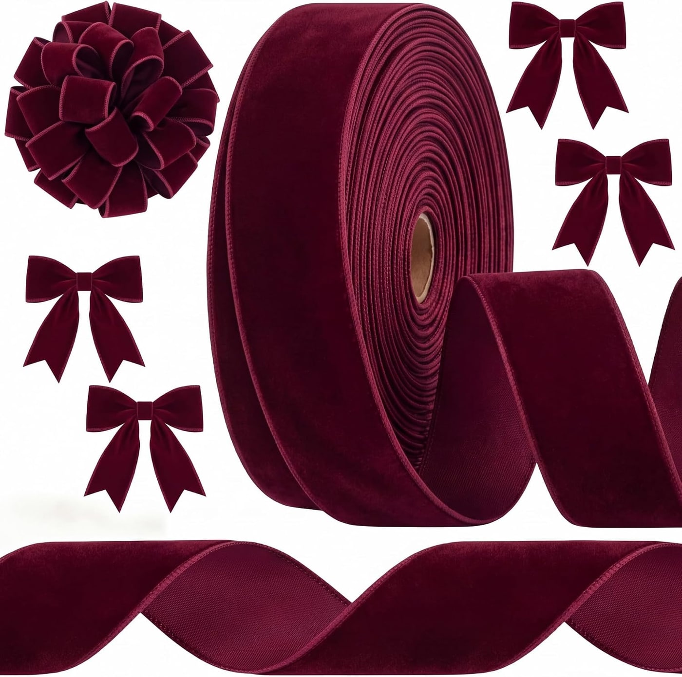 Velvet Wired Ribbon, 2.5 Inch Wide, 10 Yards - Burgundy