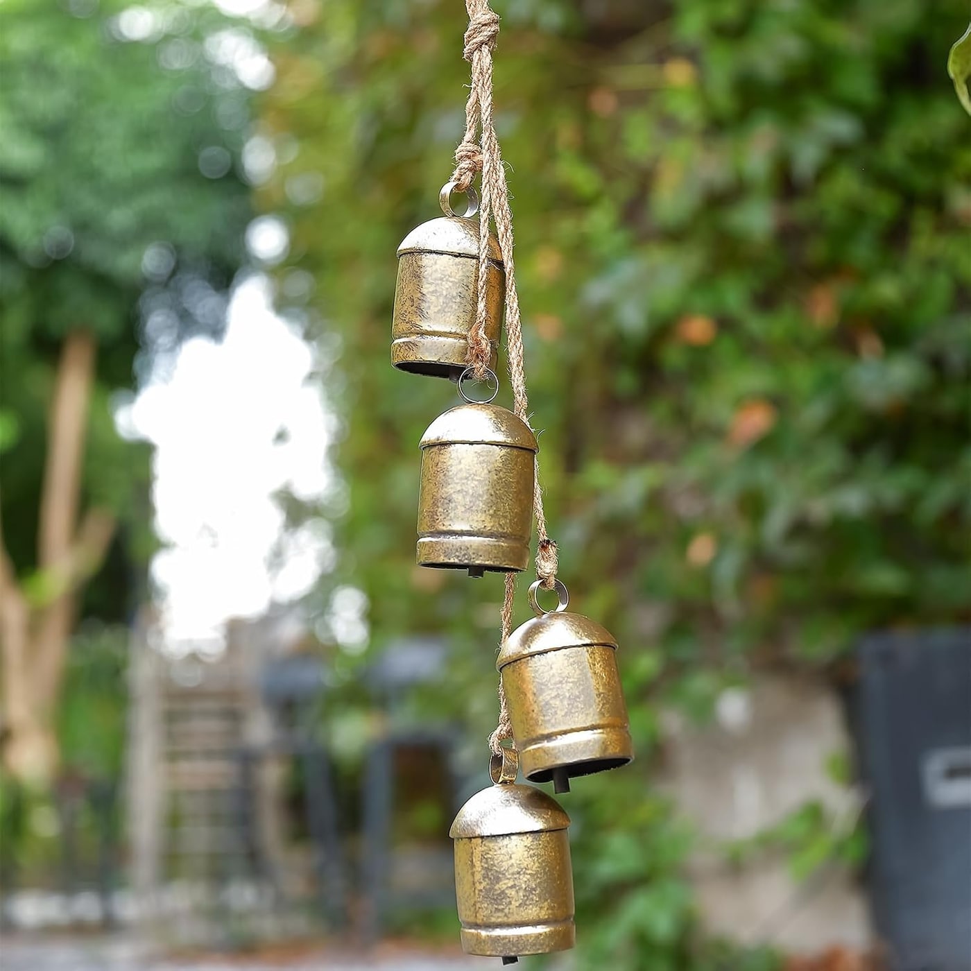 Vintage Brass Harmony Cow Bells on Jute Rope - Photo 2