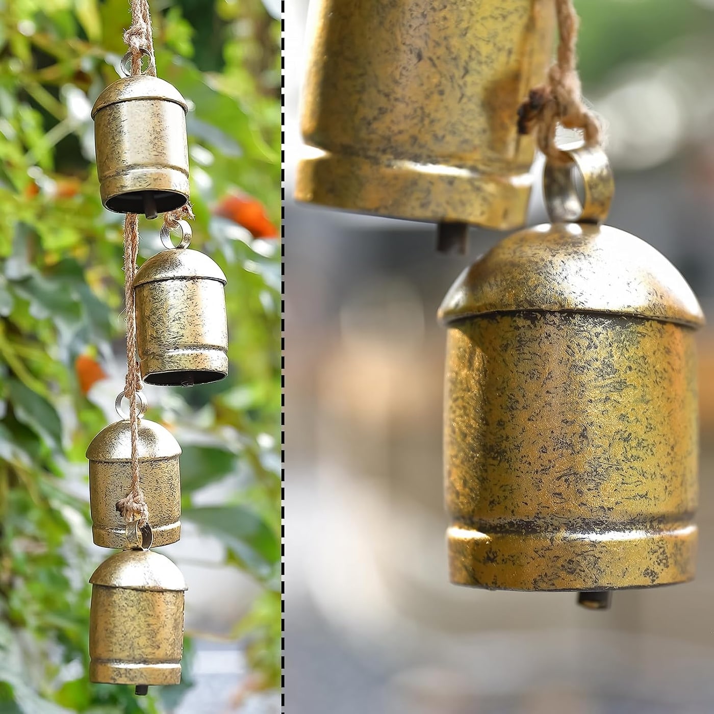 Vintage Brass Harmony Cow Bells on Jute Rope - Photo 4