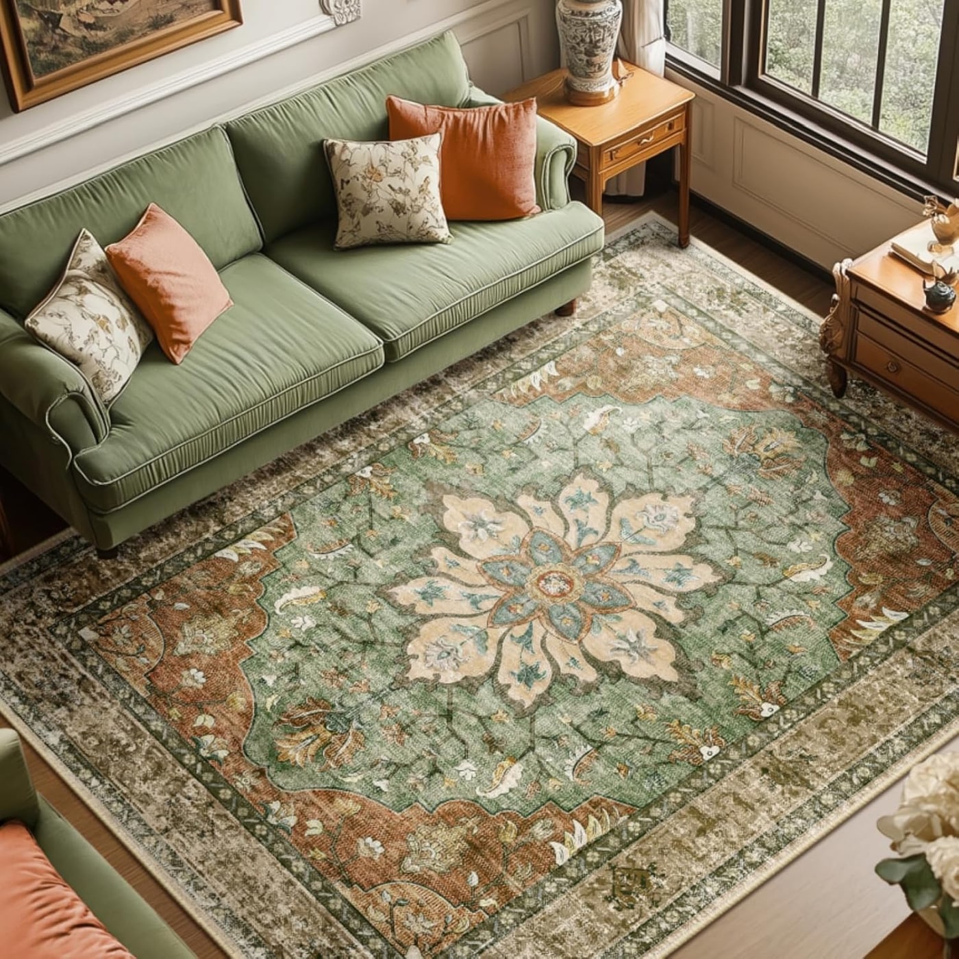 Sunflower Series Distressed Medallion Washable Rug
