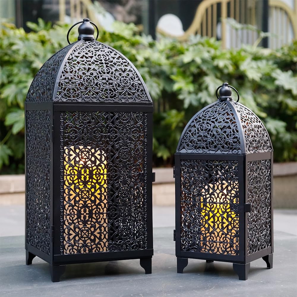 Set of 2 Vintage Hollow Metal Candle Lanterns - Photo 3