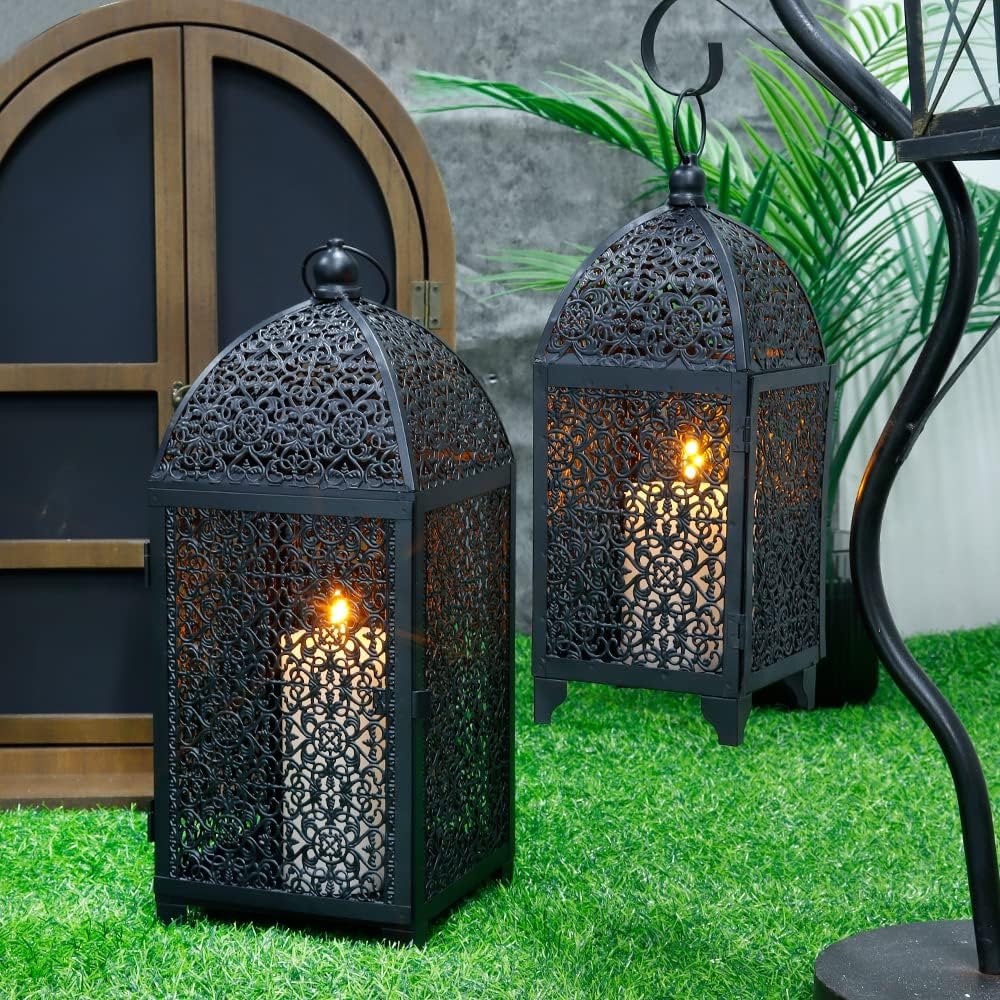 Set of 2 Vintage Hollow Metal Candle Lanterns - Photo 4