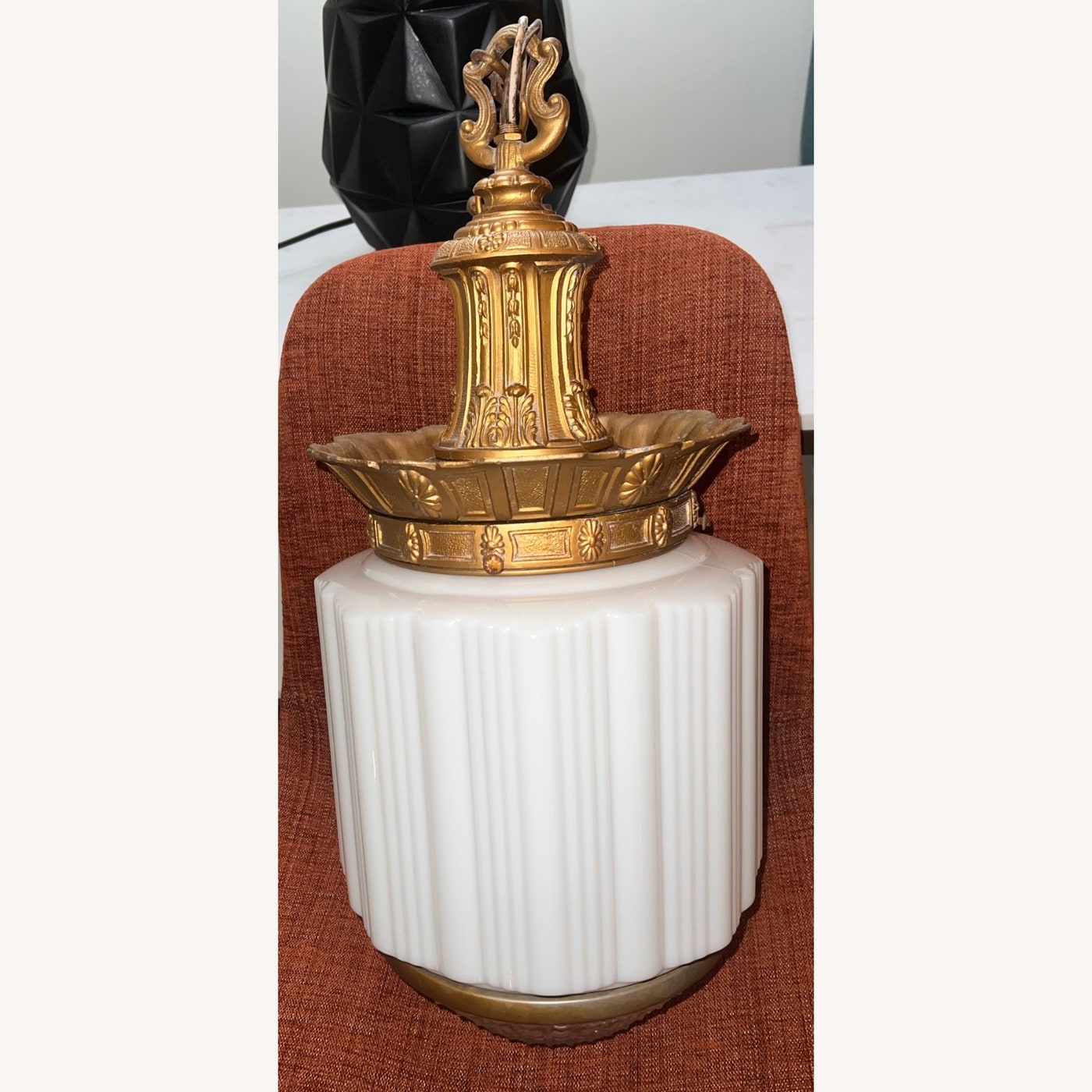 1930s Milk Glass & Brass Pendant Chandelier - Photo 2