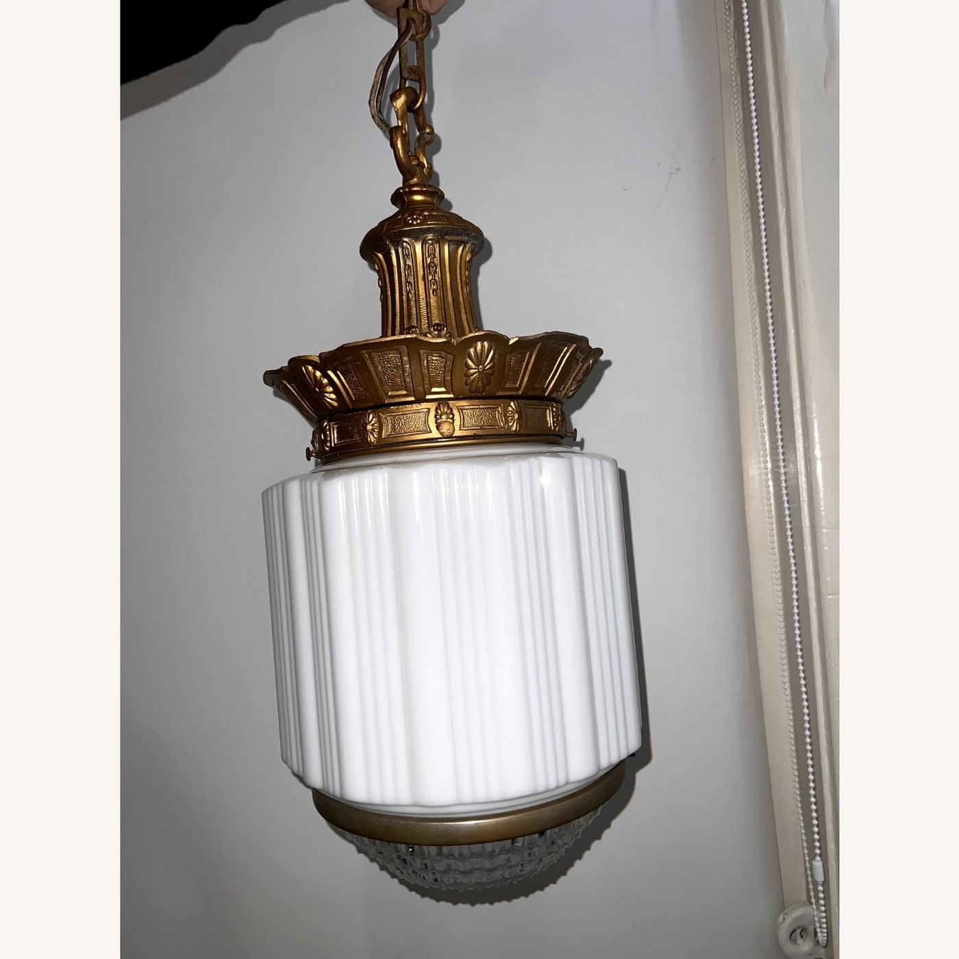 1930s Milk Glass & Brass Pendant Chandelier - Photo 3