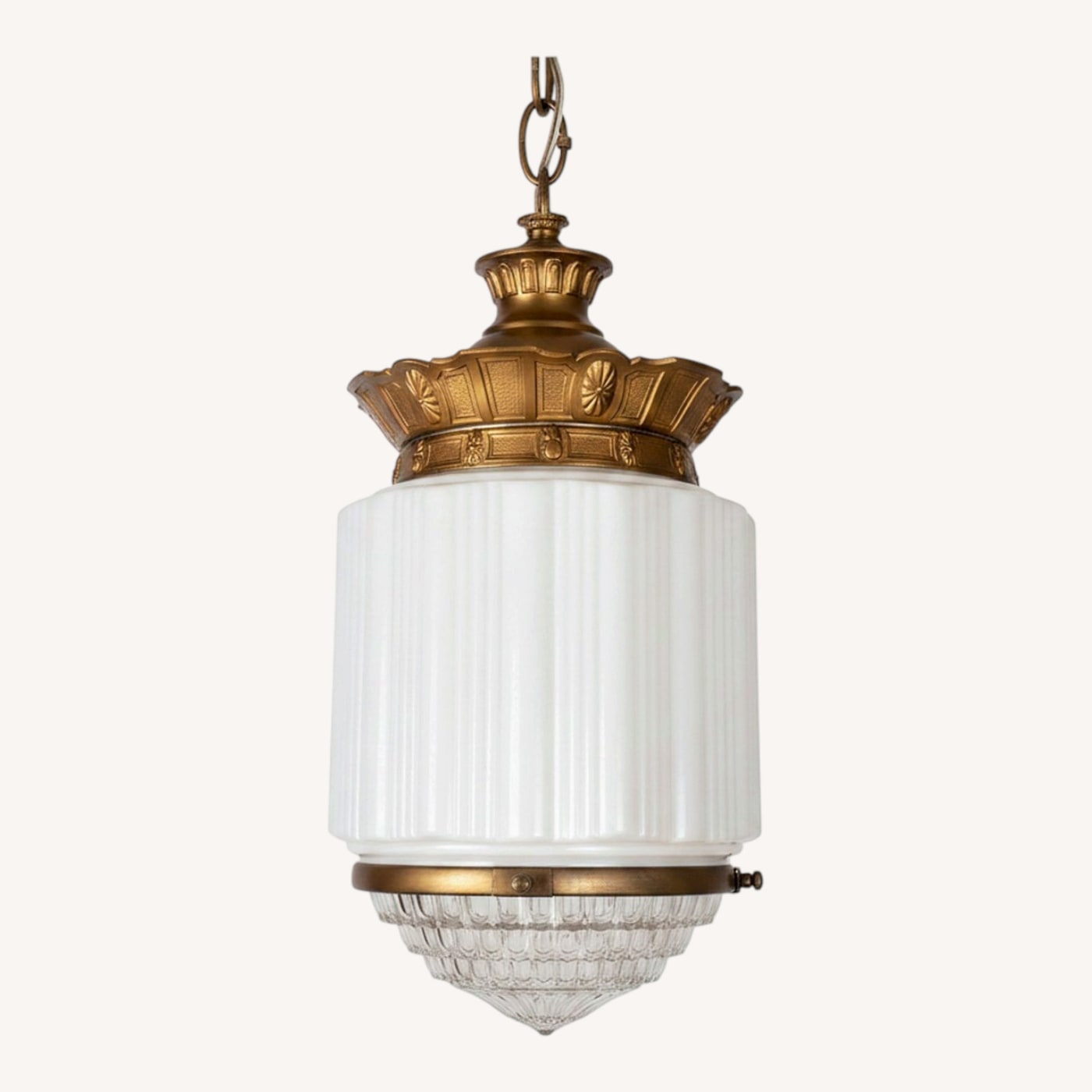 1930s Milk Glass & Brass Pendant Chandelier