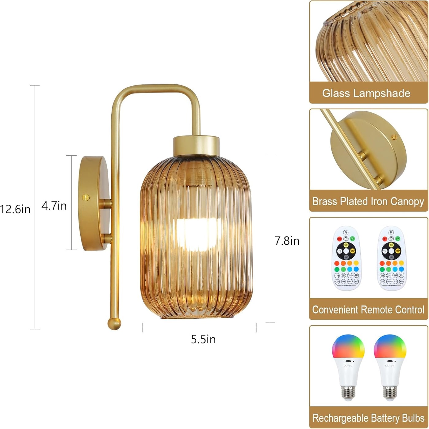 Vintage Rechargeable Wireless Wall Sconces, Set of 2 - Photo 3