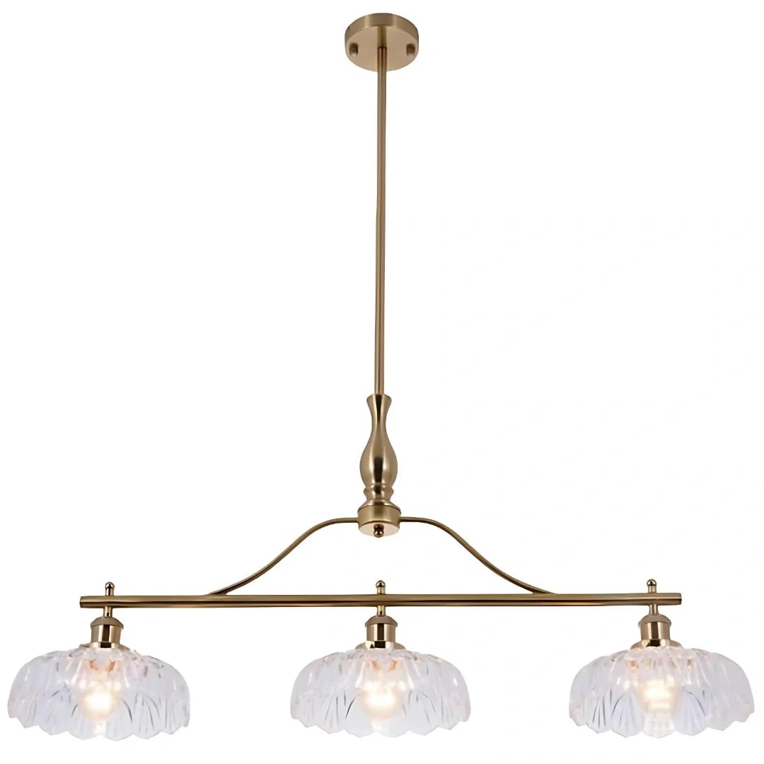 Vintage Textured Glass 3-Light Chandelier - Brass Gold