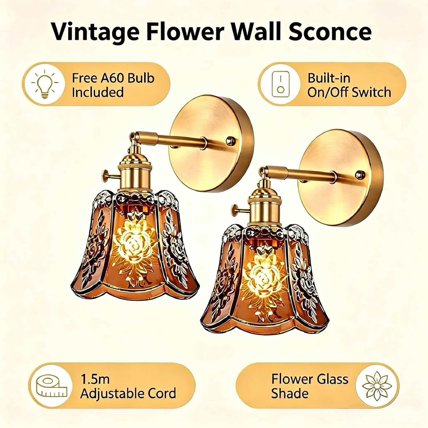 Vintage Wind Chime Glass Wall Sconces, 2-Pack - Photo 2