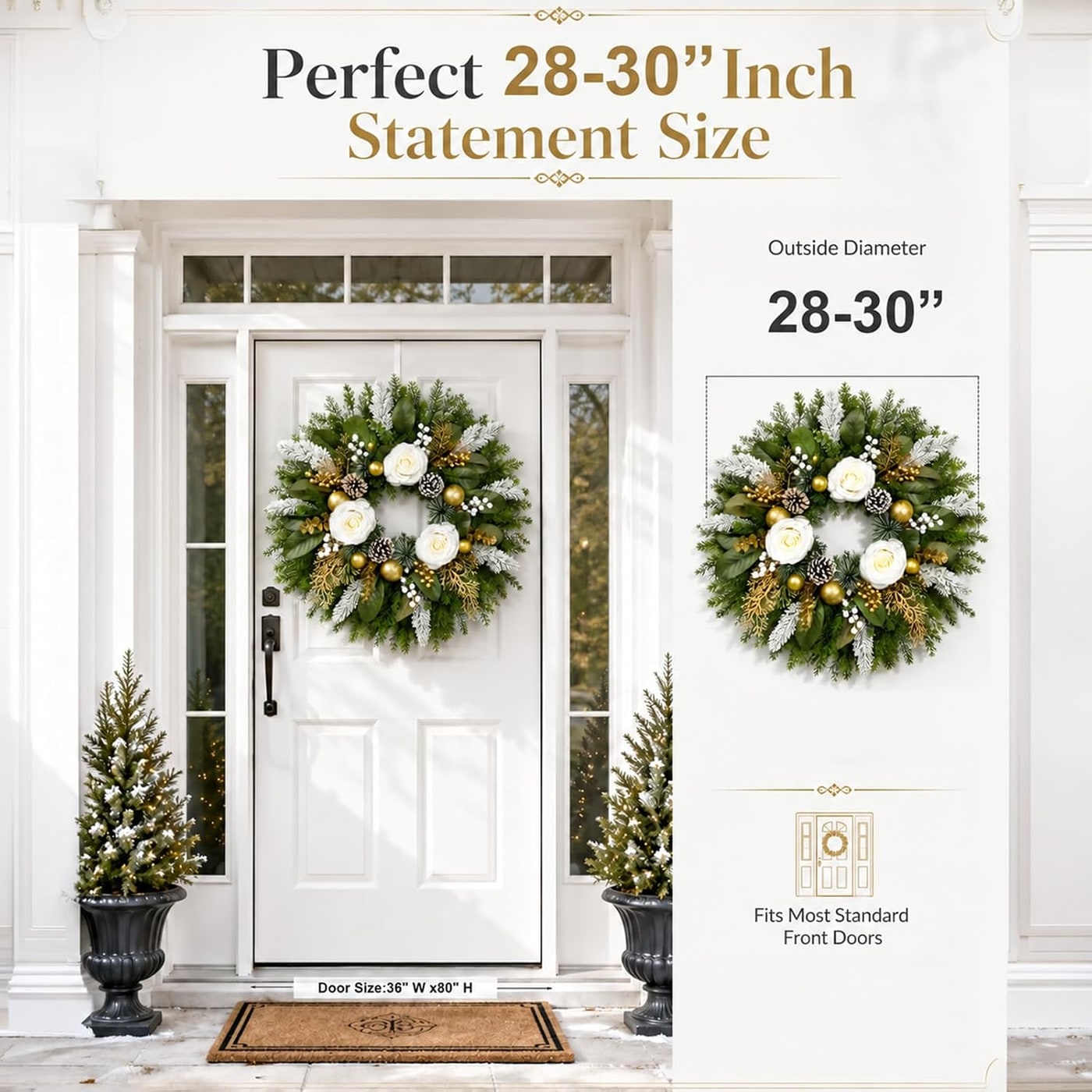 28-Inch White & Gold Winter Christmas Wreath - Photo 2
