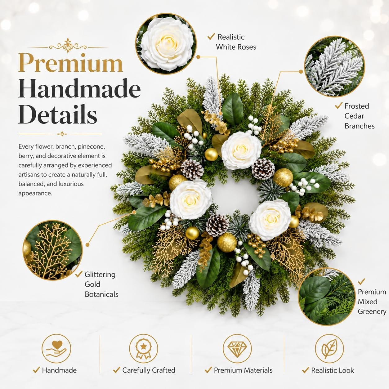 28-Inch White & Gold Winter Christmas Wreath - Photo 3