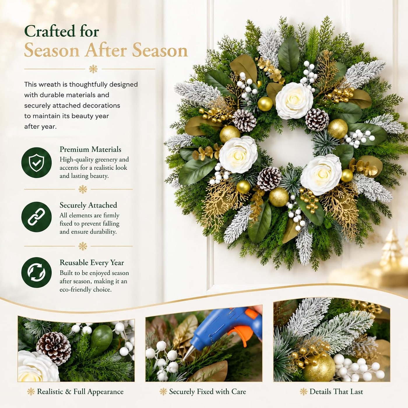 28-Inch White & Gold Winter Christmas Wreath - Photo 4