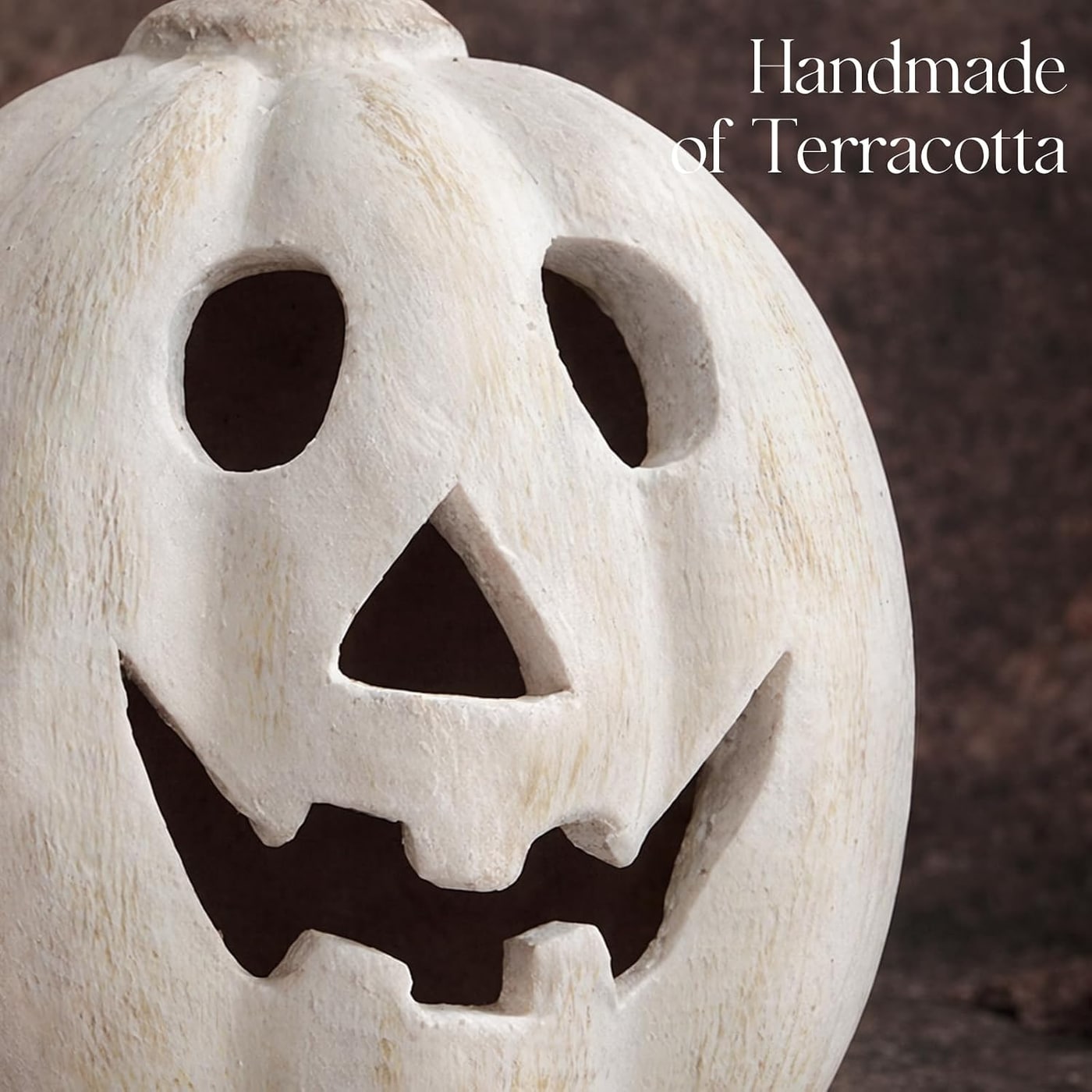 Handmade White Terracotta Jack-o'-Lantern Pumpkin - Photo 3