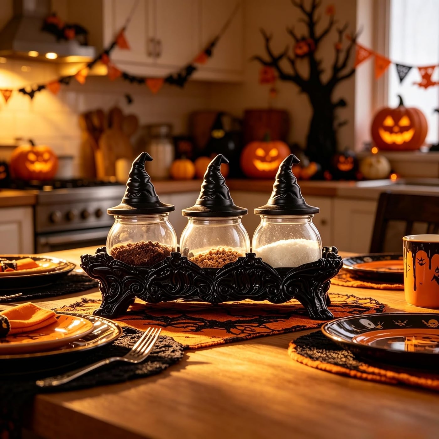 Witch Hat Apothecary Glass Jars with Resin Stand - Photo 3