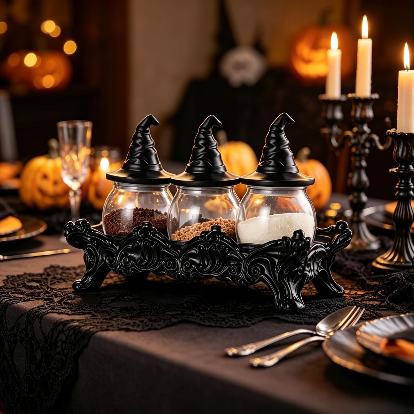 Witch Hat Apothecary Glass Jars with Resin Stand - Photo 4