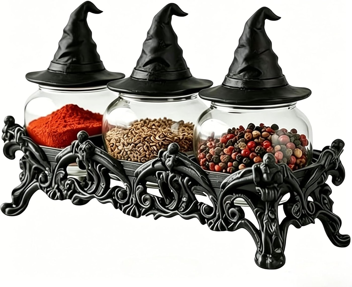 Witch Hat Apothecary Glass Jars with Resin Stand - See Through