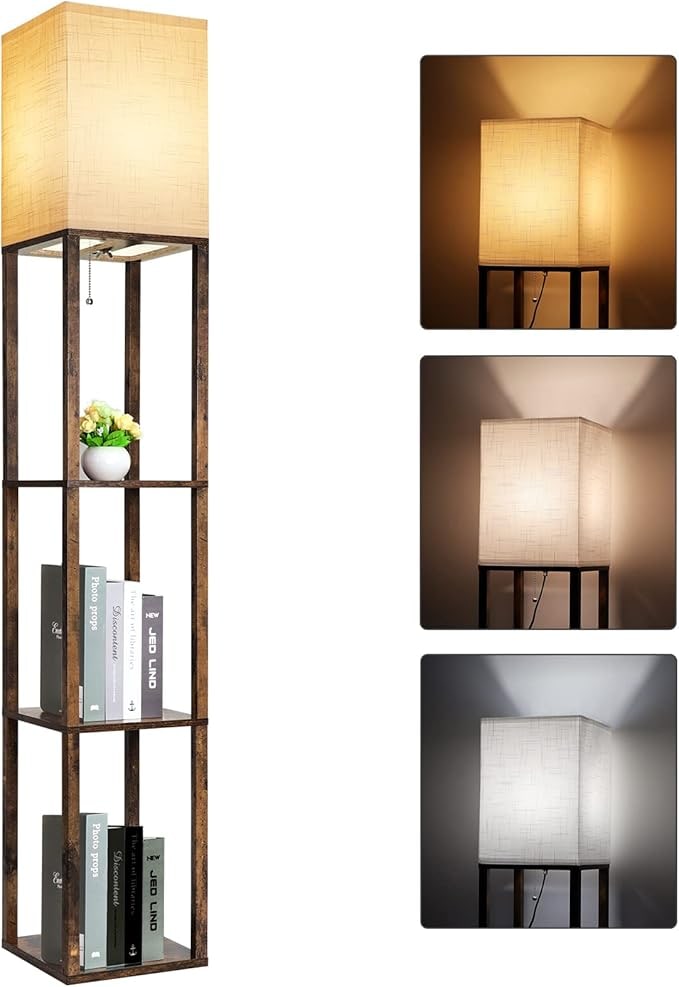 Corner Shelf Floor Lamp with 3-Tone LED Bulb