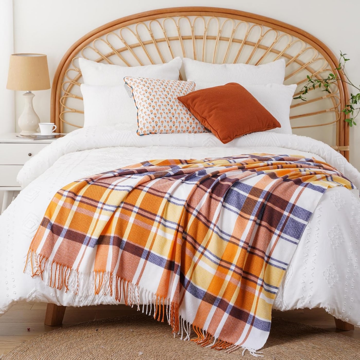 Woven Buffalo Check Plaid Throw with Tassels - Photo 2