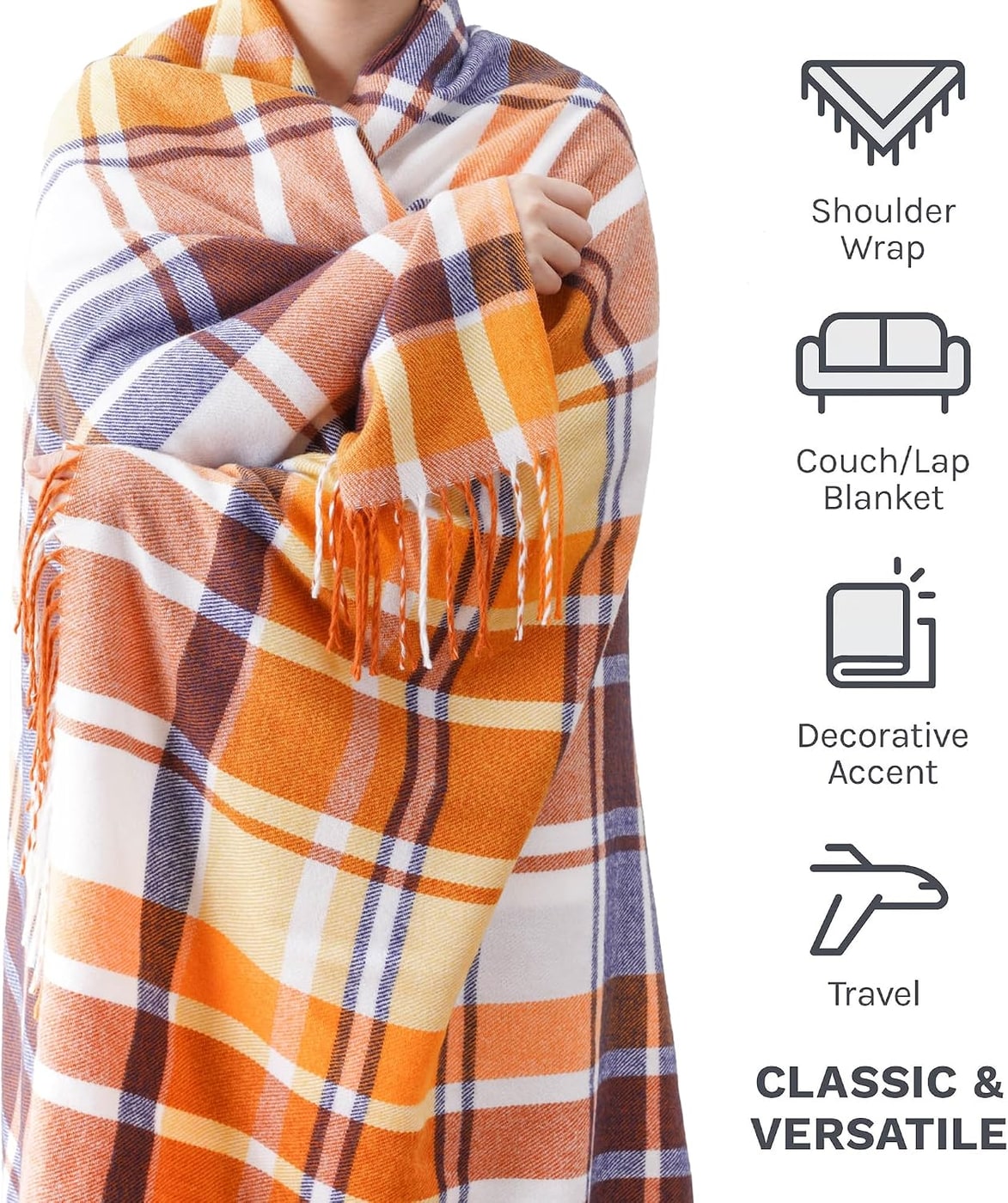 Woven Buffalo Check Plaid Throw with Tassels - Photo 3