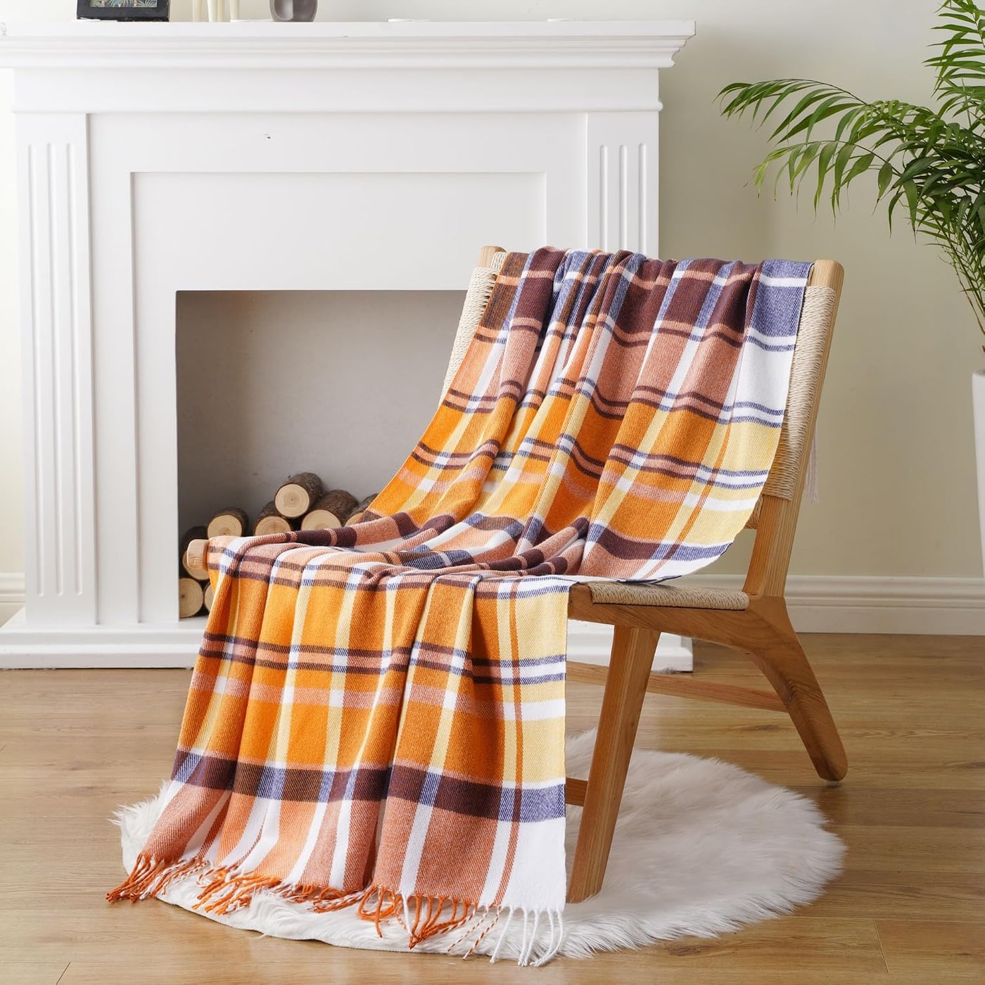 Woven Buffalo Check Plaid Throw with Tassels - Photo 4