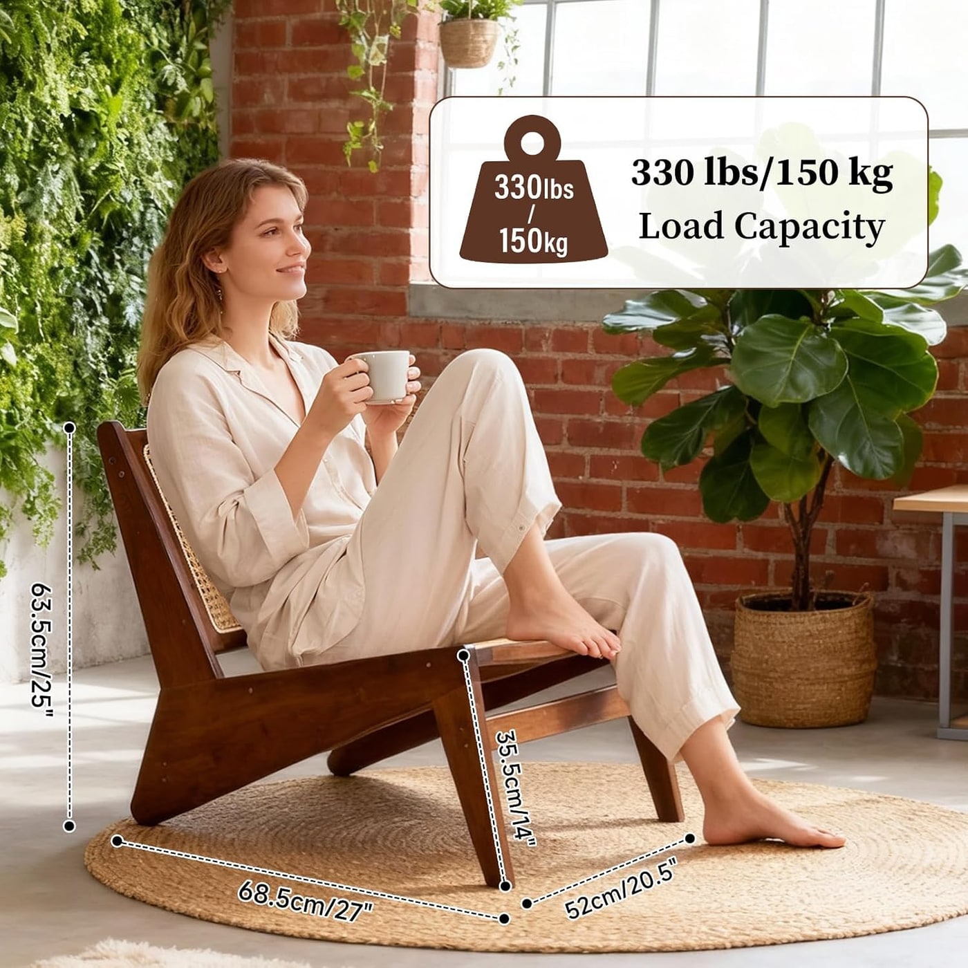 Compact Woven Rattan Accent Chair with Bamboo Frame - Photo 2