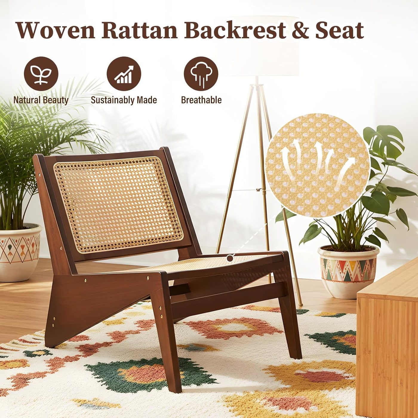 Compact Woven Rattan Accent Chair with Bamboo Frame - Photo 3