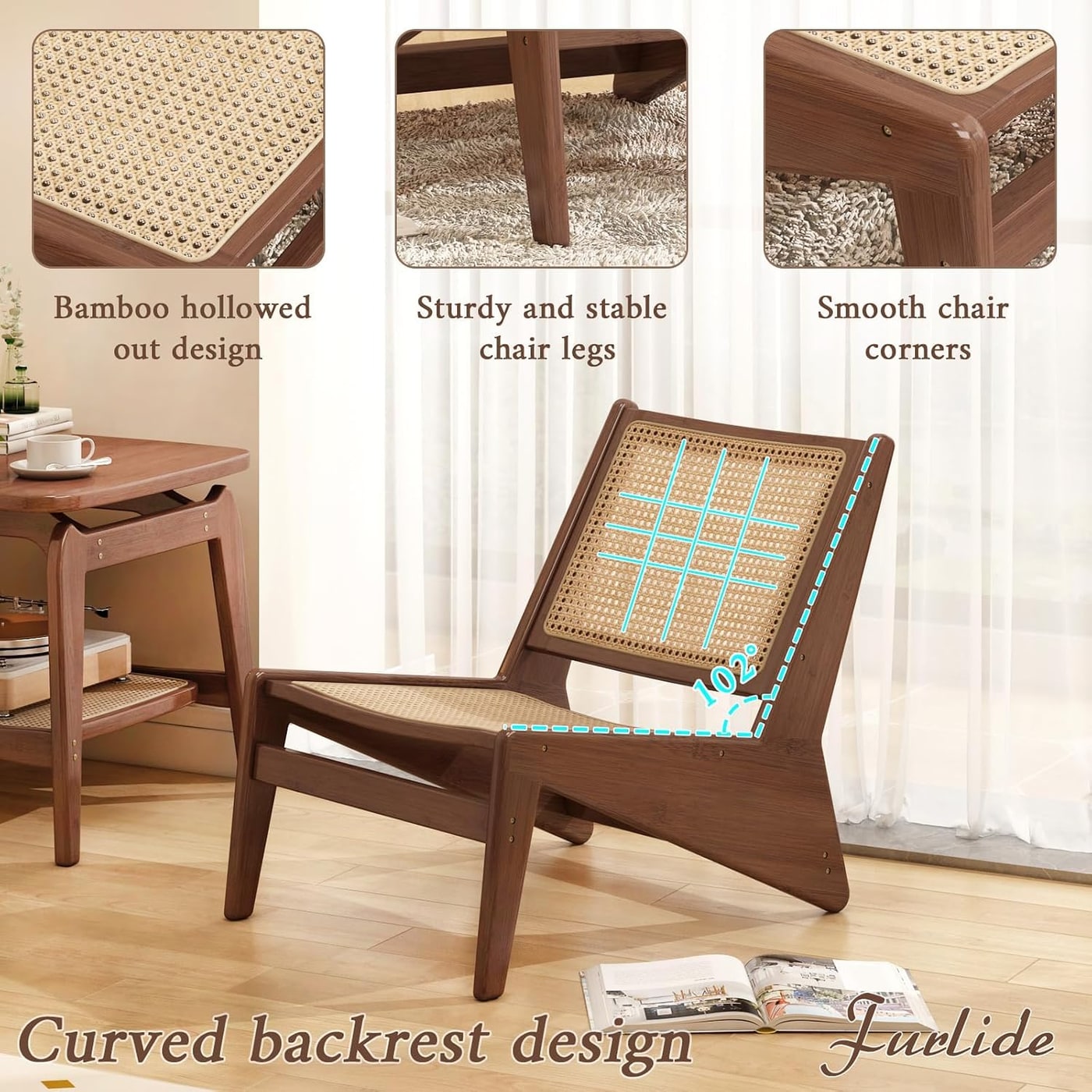 Compact Woven Rattan Accent Chair with Bamboo Frame - Photo 4