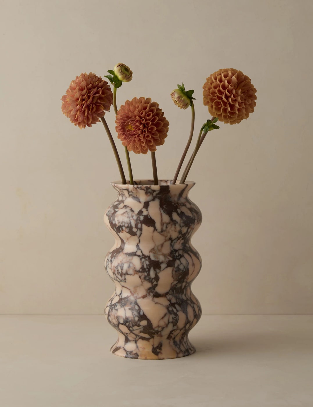 Hand-Carved Rolling Marble Vase - Purple Breccia