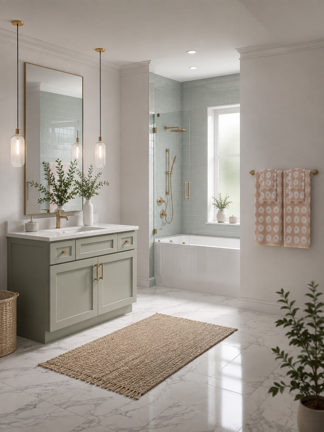 A Calming Soft Modern Farmhouse Bathroom in Muted Sage
