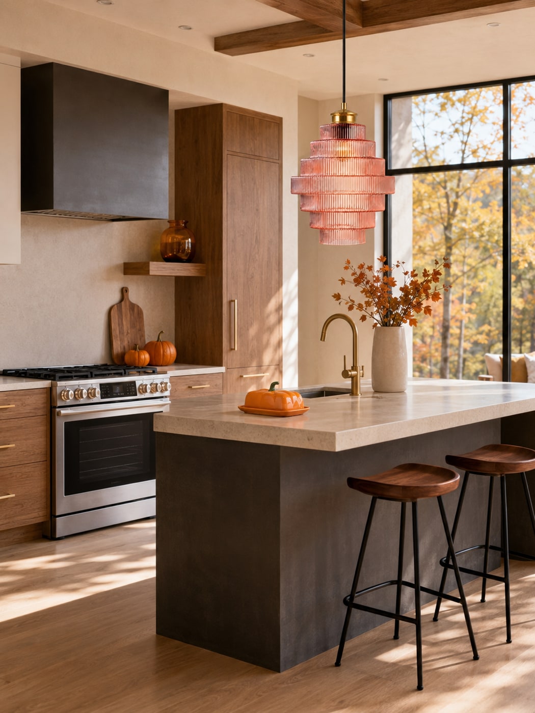 A Cozy Fall Kitchen with Burnt Orange and Warm Wood Accents