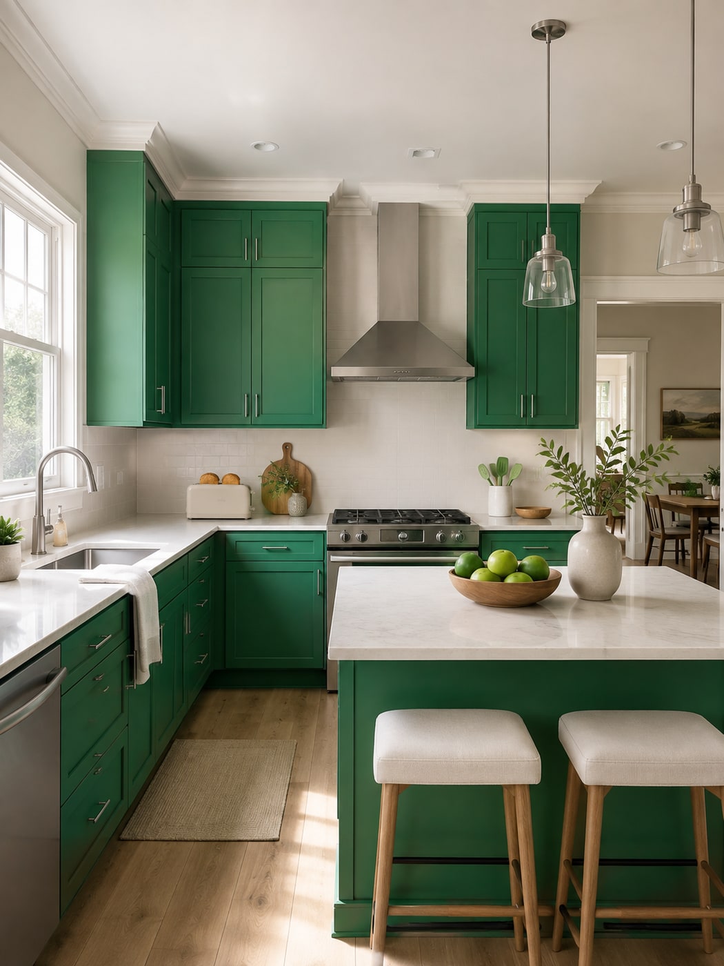 A Fresh Modern Classic Kitchen in Rich Green and White