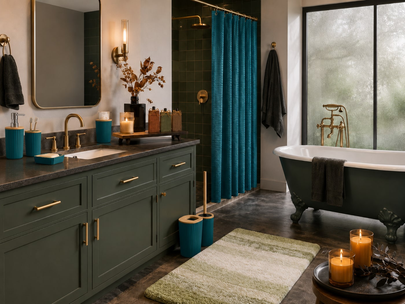 A Moody Halloween Bathroom with Gothic Charm and Warm Amber Glow