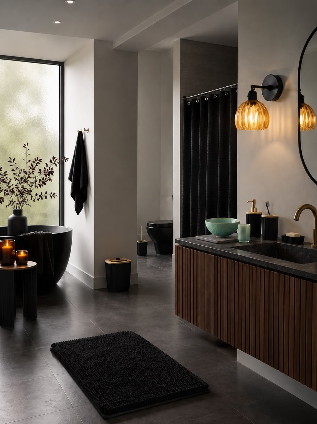 A Moody Halloween Bathroom with Subtle Gothic Elegance