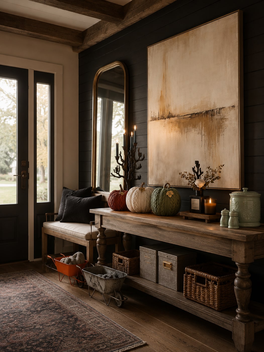 A Moody Halloween Entryway with Gothic Elegance and Warm Glow