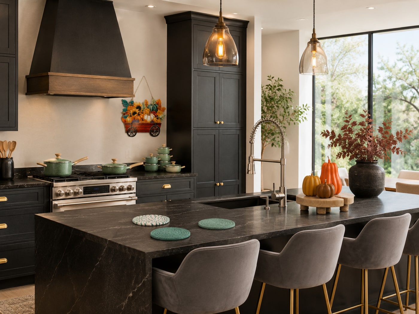 A Moody Halloween Kitchen with Gothic Elegance and Warmth