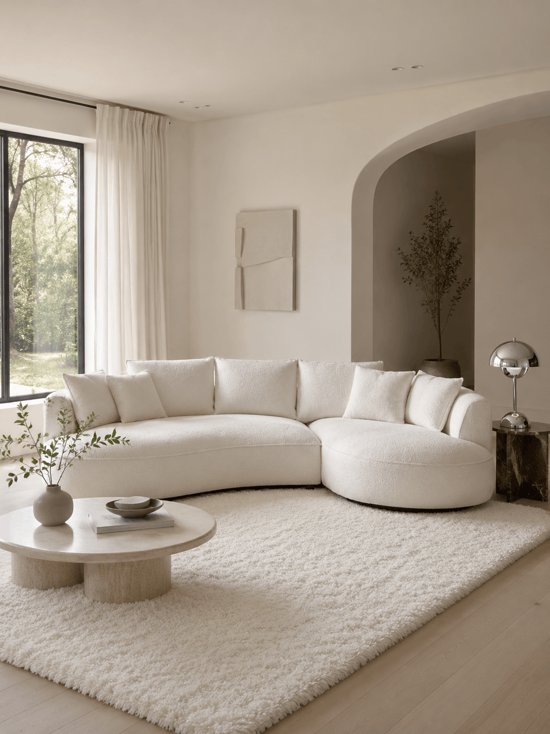 A Sculptural Quiet Luxury Living Room in Soft Cream Neutrals