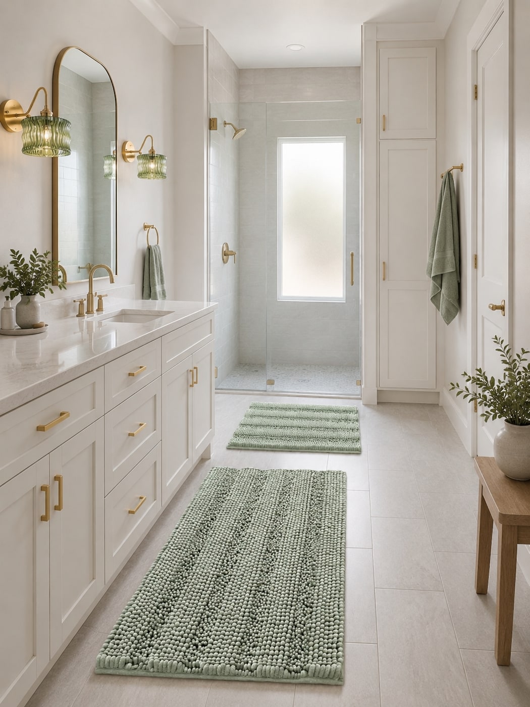 A Serene Modern Minimal Bathroom with Brushed Gold Accents