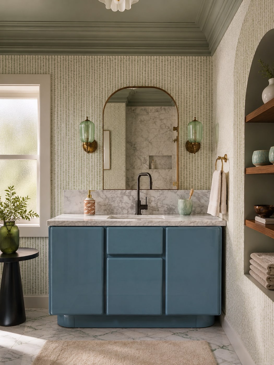 A Sophisticated Modern Vintage Eclectic Bathroom with Artisanal Touches