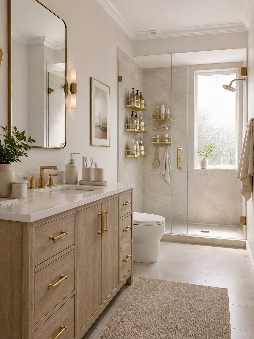 A Warm Modern Minimalist Bathroom with Tactile Luxury