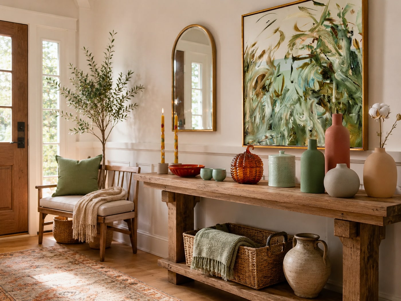 A Warm Rustic Modern Entryway with Artisanal Textures